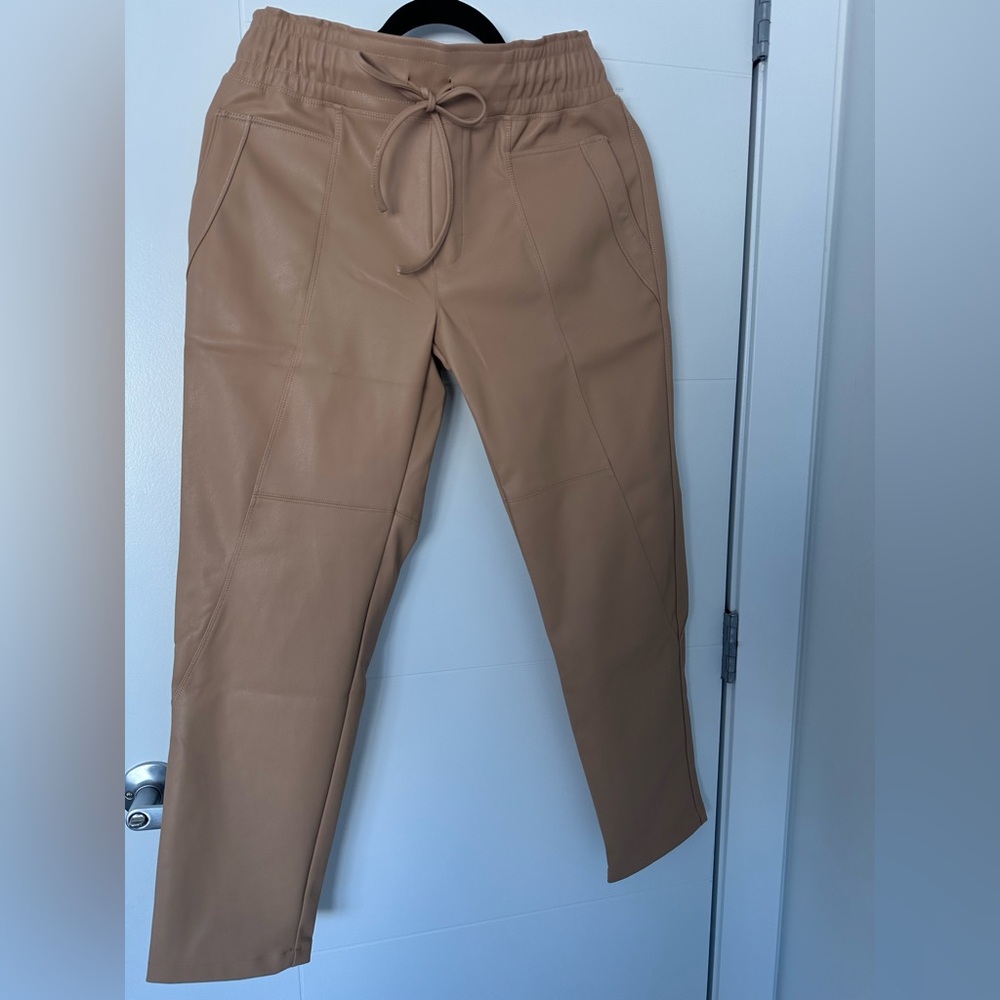 Melissa Nepton Faux Leather Pants | Tan | Size Small | Drawstring Waist - Picture 3 of 13